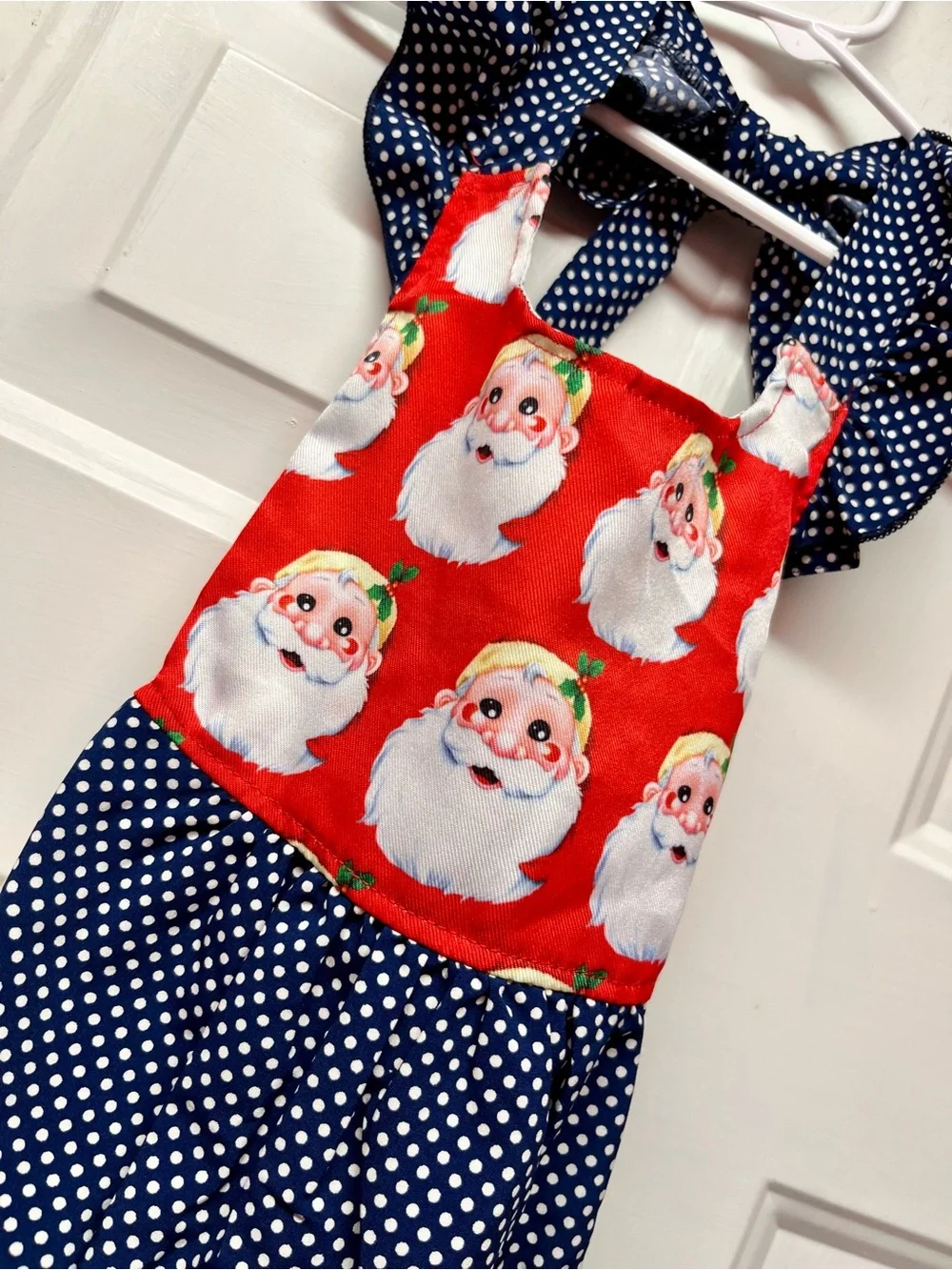 Girls' Festive Santa Polka One-Piece Bodysuit - Red & Navy
